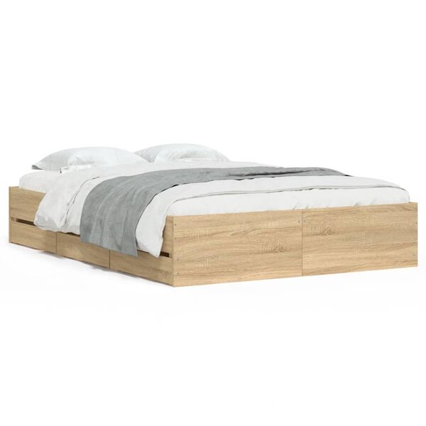 vidaXL Bettgestell mit Schubladen Sonoma-Eiche 120x190cm Holzwerkstoff