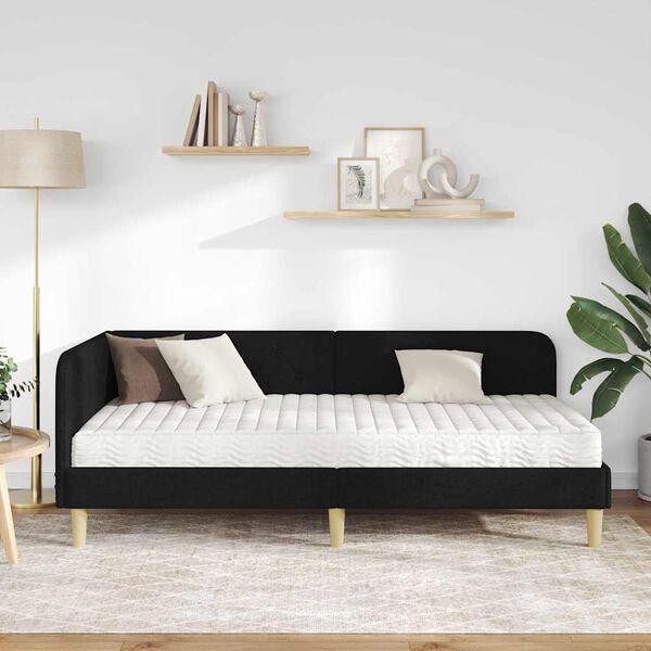 vidaXL Eckbettgestell mit Matratze Schwarz 90 x 190 cm Stoff
