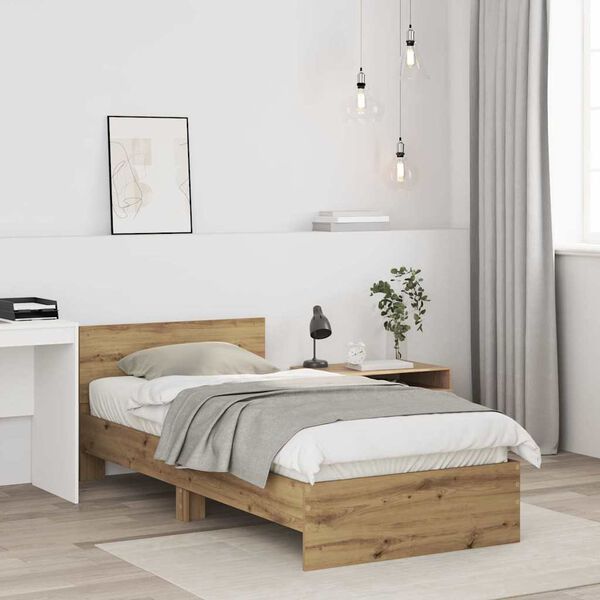 vidaXL Bettrahmen mit Kopfteil Artisan-Eiche 90 x 190 cm Holzwerkstoff