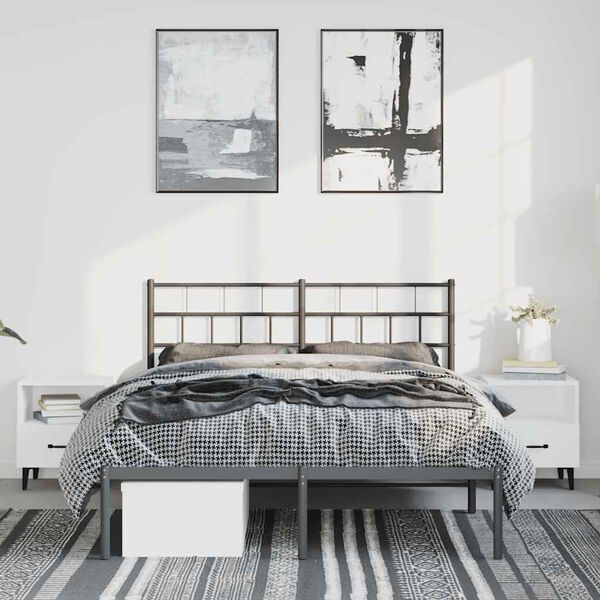 vidaXL Bettgestell mit Kopfteil Metall Schwarz 135x190 cm