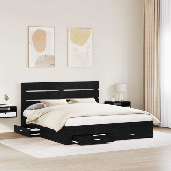 vidaXL Bettrahmen Schwarz Eichen-Optik 180 x 200 cm Holzwerkstoff