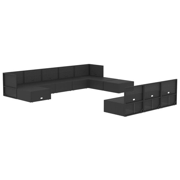 vidaXL 11-tlg. Garten-Lounge-Set mit Kissen Schwarz Poly Rattan