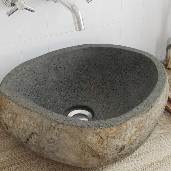 vidaXL Basin Hellgrau (38-45) x (30-35) x 15 cm Flussstein