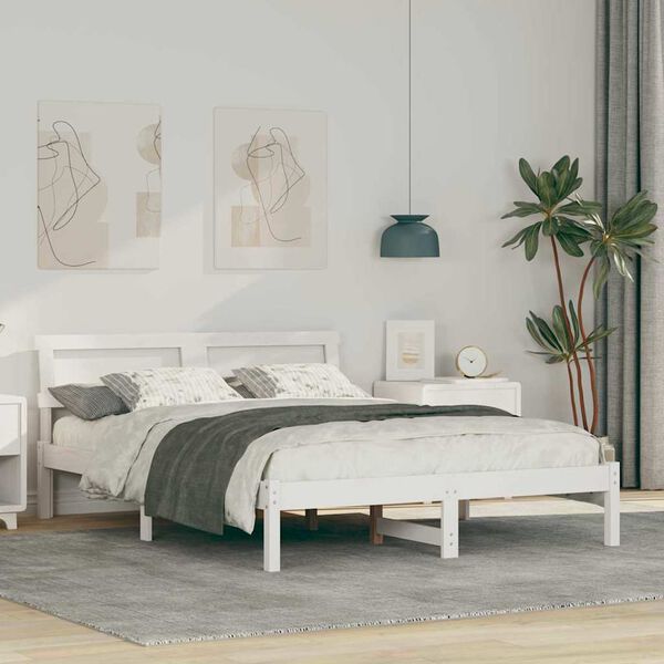 vidaXL Bettgestell mit Kopfteil Wei&szlig; 140 x 190 cm Massivholz Kiefer