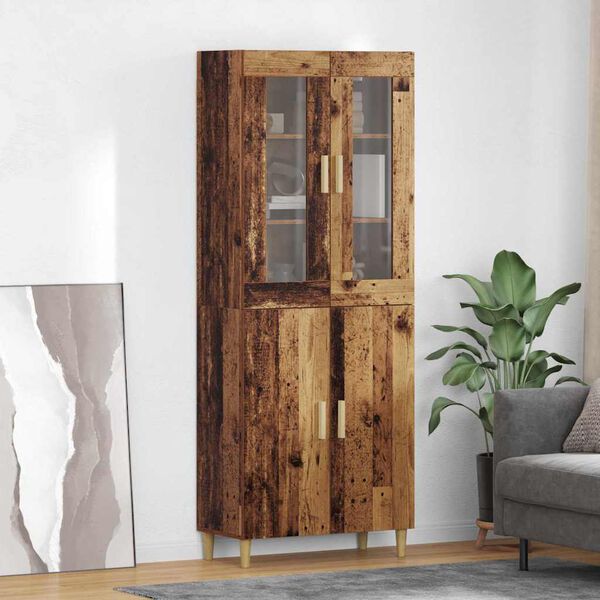 vidaXL Highboard Altholz 69,5 x 34 x 180 cm Engineered Wood und Glas