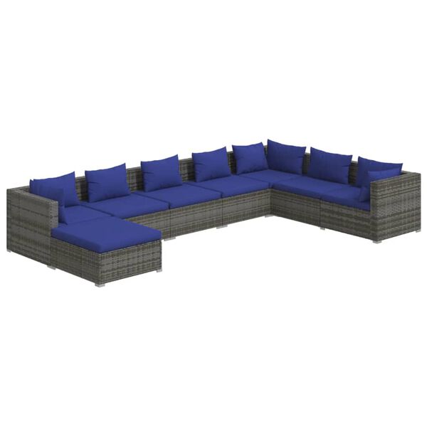 vidaXL 8-tlg. Garten-Lounge-Set mit Kissen Poly Rattan Grau
