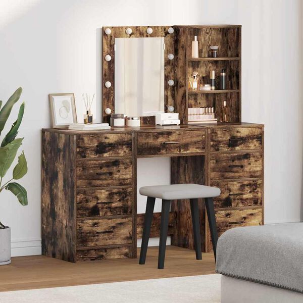 vidaXL Schminktisch 3 pcs Braun 40 x 41 x 135 cm Holzwerkstoff