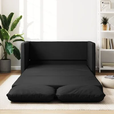 vidaXL Bodensofa mit Schlaffunktion Schwarz 112x174x55 cm Kunstleder