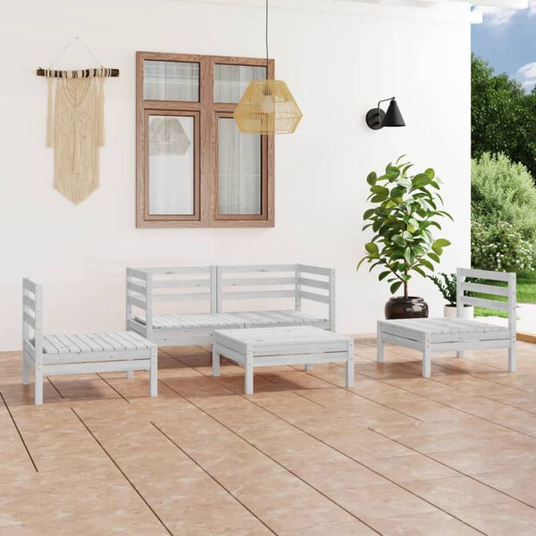 vidaXL 5-tlg. Garten-Lounge-Set Wei&szlig; Kiefer Massivholz