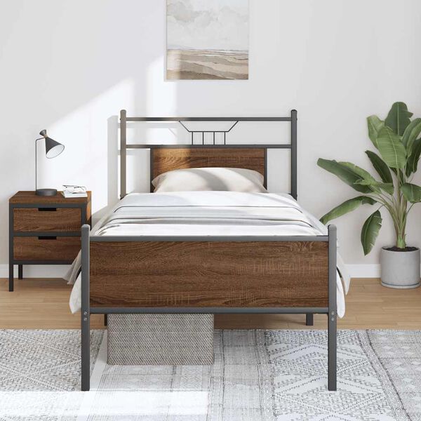 vidaXL Bettgestell ohne Matratze Braun Eiche 75x190 cm Holzwerkstoff