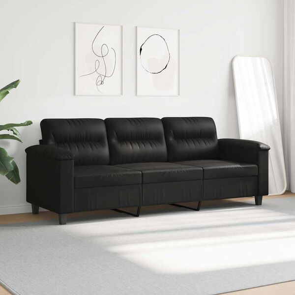 vidaXL 3-Sitzer-Sofa Schwarz 180 cm Mikrofasergewebe