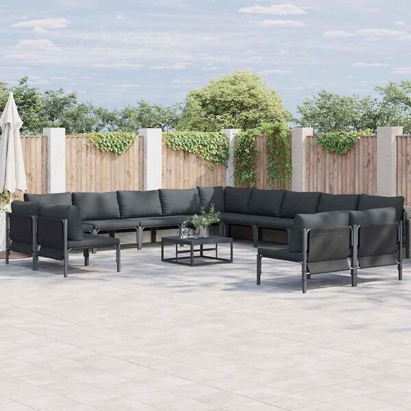 vidaXL Garten-Sofa-Set mit Kissen 14 pcs Anthrazit Stahl
