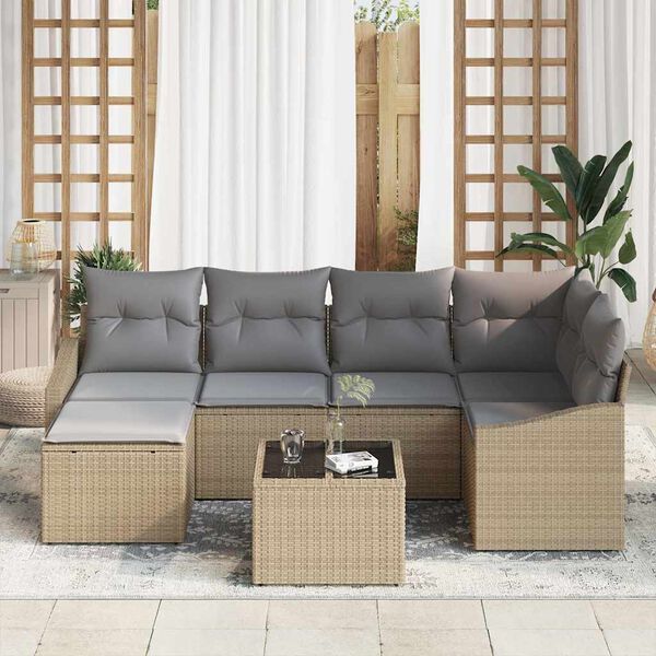 vidaXL Garten-Sofa-Set 7 pcs Beige Poly Rattan