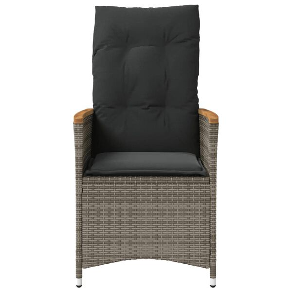 vidaXL Gartensessel Verstellbar mit Kissen Grau Poly Rattan