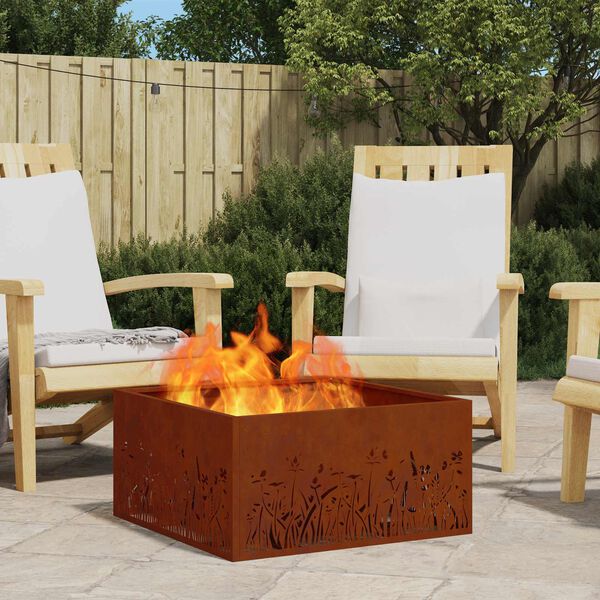 vidaXL Feuerstelle Braun 60 x 60 x 30 cm Wetterfeststahl