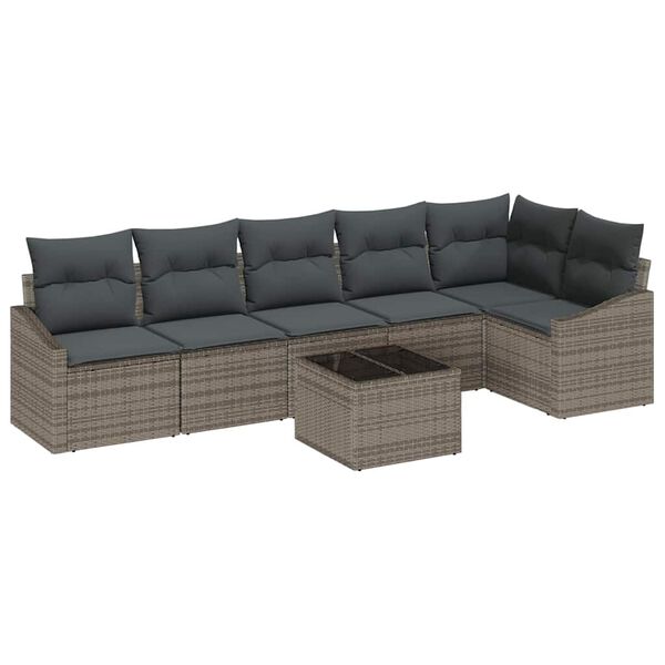 vidaXL Sofa Set mit Kissen mit Speicher 7 pcs Hellgrau Poly-Rattan