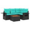 vidaXL 5-teiliges Gartensofa-Set mit Kissen, schwarzes Polyrattan