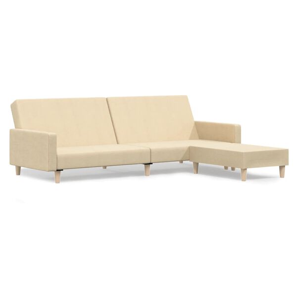 vidaXL Schlafsofa 2-Sitzer mit Fu&szlig;hocker Creme Stoff