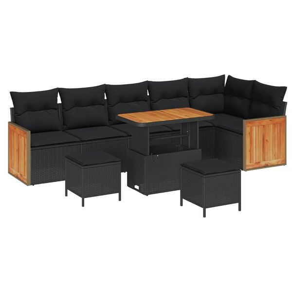 vidaXL Gartensofa-set mit Kissen 9 pcs Schwarz