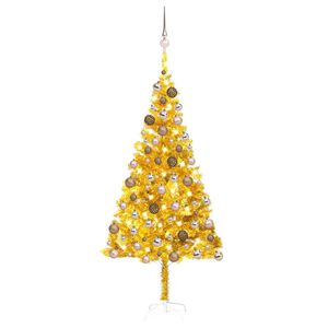 vidaXL K&uuml;nstlicher Weihnachtsbaum Beleuchtung & Kugeln Gold 180 cm PET