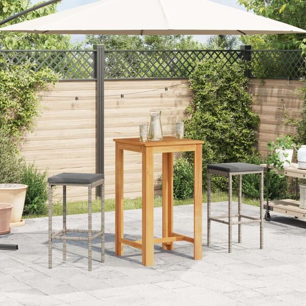 vidaXL 3-tlg. Gartenbar-Set Grau Massivholz Akazie und Poly Rattan