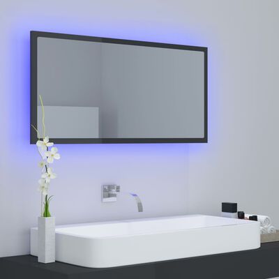 vidaXL LED-Badspiegel Hochglanz-Grau 90x8,5x37 cm Acryl