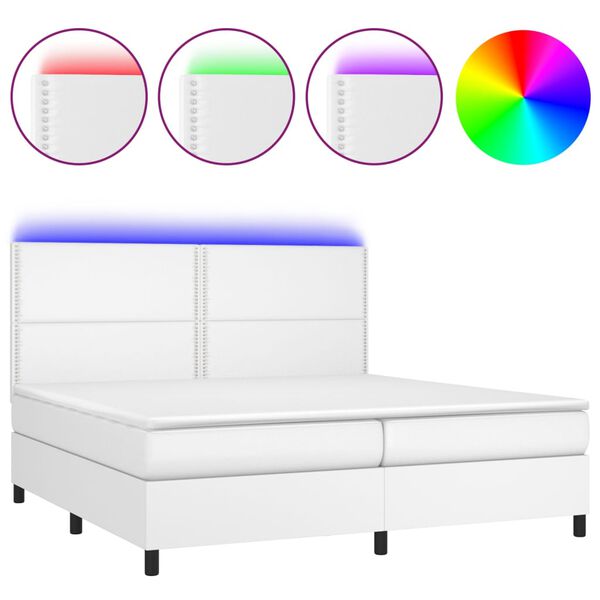 vidaXL Boxspringbett mit Matratze & LED Weiß 200x200 cm Kunstleder