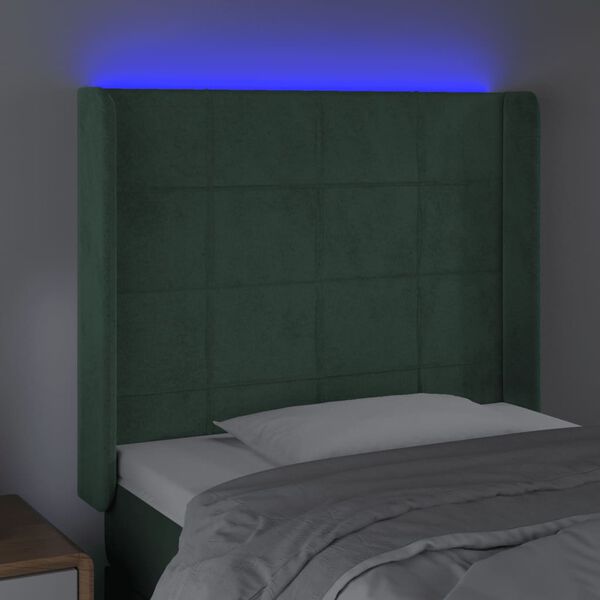 vidaXL LED Kopfteil Dunkelgr&uuml;n 103x16x118/128 cm Samt