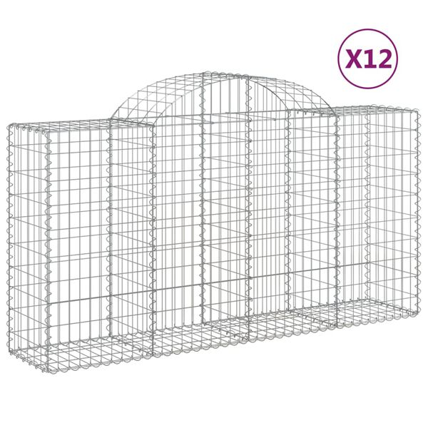 vidaXL Gabionen mit Hochbogen 12 Stk 200x50x100/120cm Verzinktes Eisen