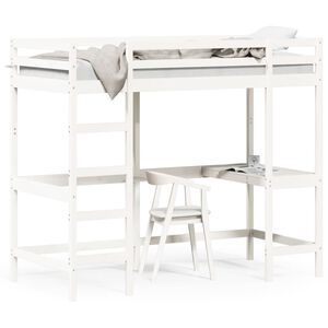 vidaXL Hochbett mit Schreibtisch Wei&szlig; 90x200 cm Massivholz Kiefer