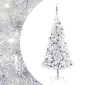 vidaXL K&uuml;nstlicher Weihnachtsbaum Beleuchtung & Kugeln Silber 120 cm