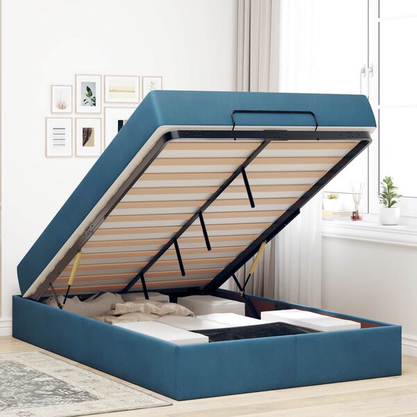 vidaXL Bettgestell mit Matratze mit Matratze 2 pcs Blau Samt