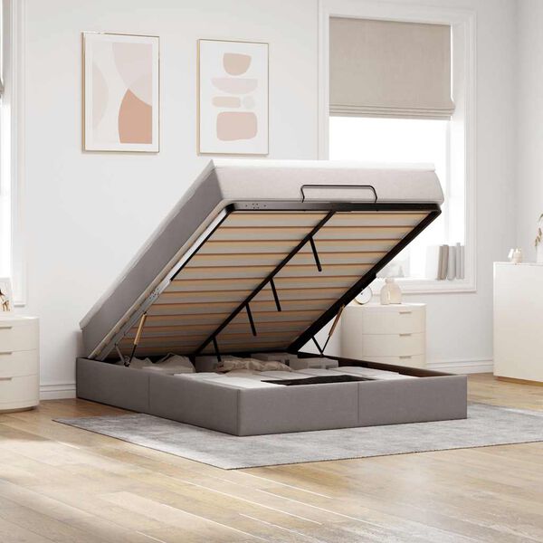 vidaXL Ottoman-Bett mit Matratze Taupe 140x200 cm Stoff