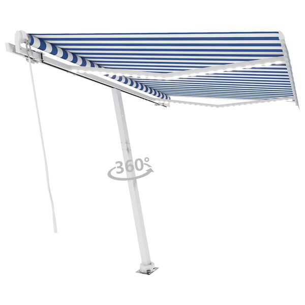 vidaXL Markise Manuell Einziehbar mit LED 300x250 cm Blau Wei&szlig;