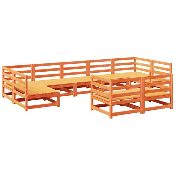 vidaXL 9-tlg. Garten-Sofagarnitur Wachsbraun Massivholz Kiefer