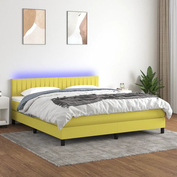 vidaXL Boxspringbett mit Matratze & LED Gr&uuml;n 180x200 cm Stoff