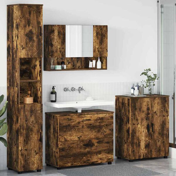 vidaXL Badezimmerm&ouml;bel-Set mit Schubladen 4 pcs Ger&auml;ucherte Eiche