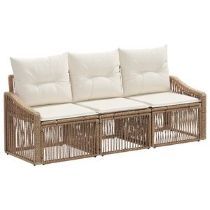 vidaXL Gartensofa-set 3 stk. 3-Sitzer Beige Poly-Rattan