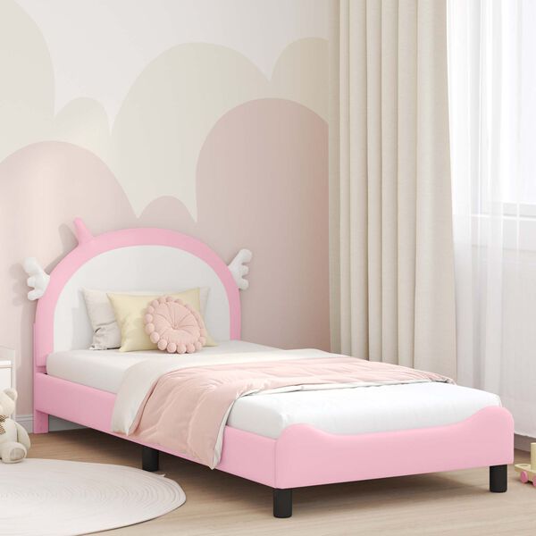 vidaXL Kinderbettgestell mit Kopfteil mit Kopfteil Rosa 90 x 200 cm PU