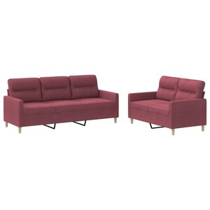 vidaXL 2-tlg. Sofagarnitur mit Kissen Weinrot Stoff