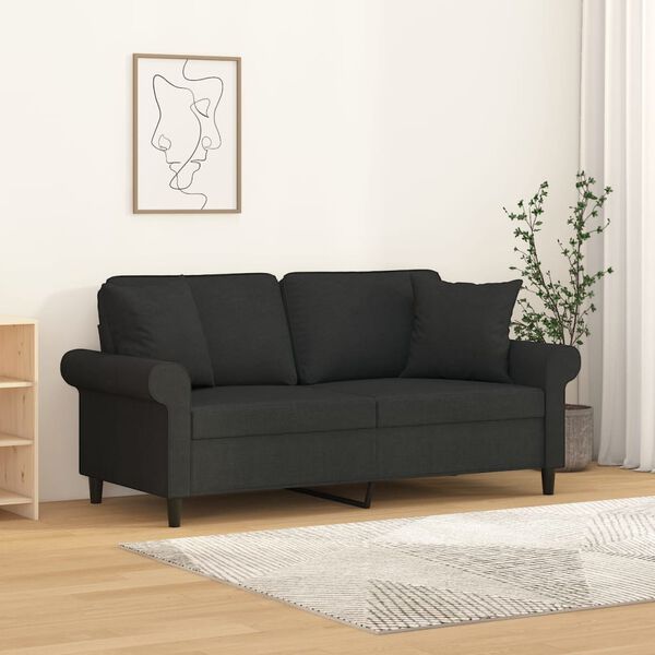 vidaXL 2-Sitzer-Sofa mit Kissen Schwarz 140 cm Stoff