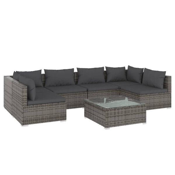 vidaXL 7-tlg. Garten-Lounge-Set mit Kissen Poly Rattan Grau