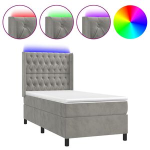 vidaXL Boxspringbett mit Matratze & LED Hellgrau 80x200 cm Samt