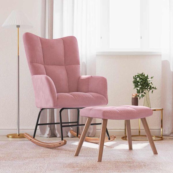vidaXL Schaukelstuhl mit Hocker Samt Rosa