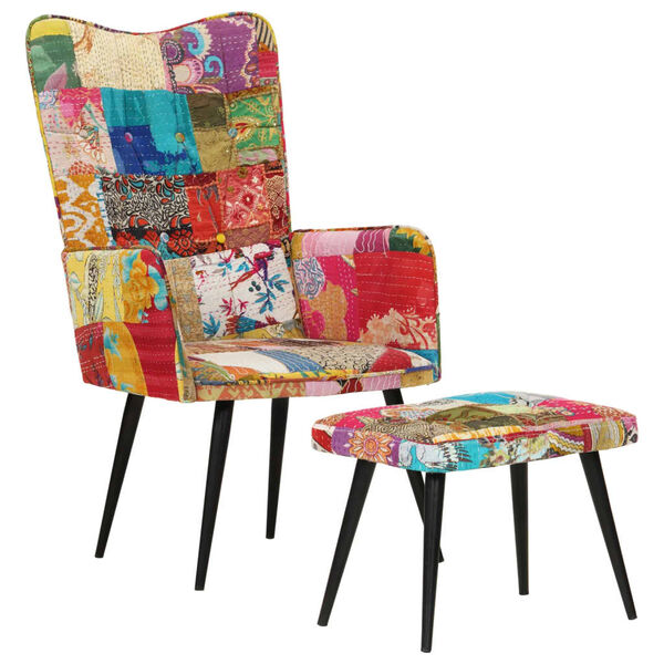 vidaXL Sessel mit Hocker Mehrfarbig Patchwork Canvas