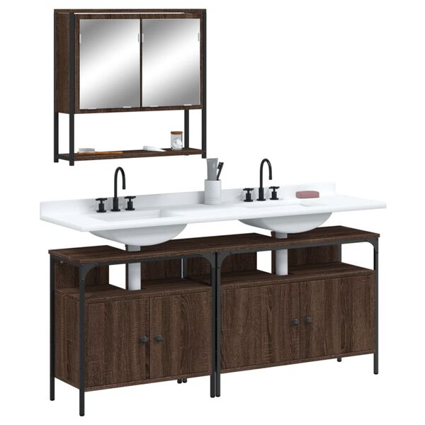 vidaXL 3-tlg. Badm&ouml;bel-Set Braun Eichen-Optik Holzwerkstoff