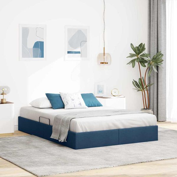 vidaXL Aufbewahrungsbett mit Kopfteil Blau 140 x 190 cm Stoff