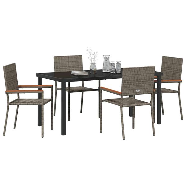 vidaXL Garten Essgruppe mit Kissen 5 pcs Grau Poly-Rattan