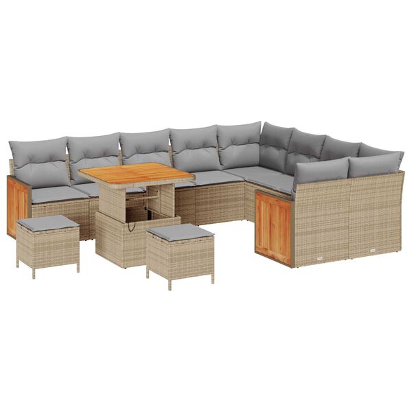 vidaXL Gartensofa-set mit Kissen 13 pcs Beige und Hellgrau Poly-Rattan