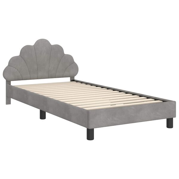 vidaXL Kinderbettgestell mit Kopfteil Hellgrau 90 x 200 cm Samt